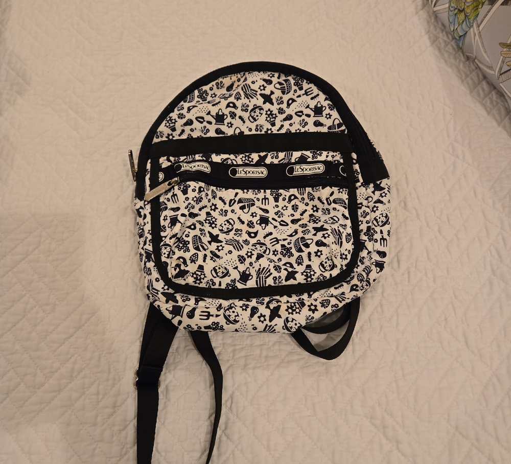 SMALL Lesportsac Black and White Geometric Backpack
